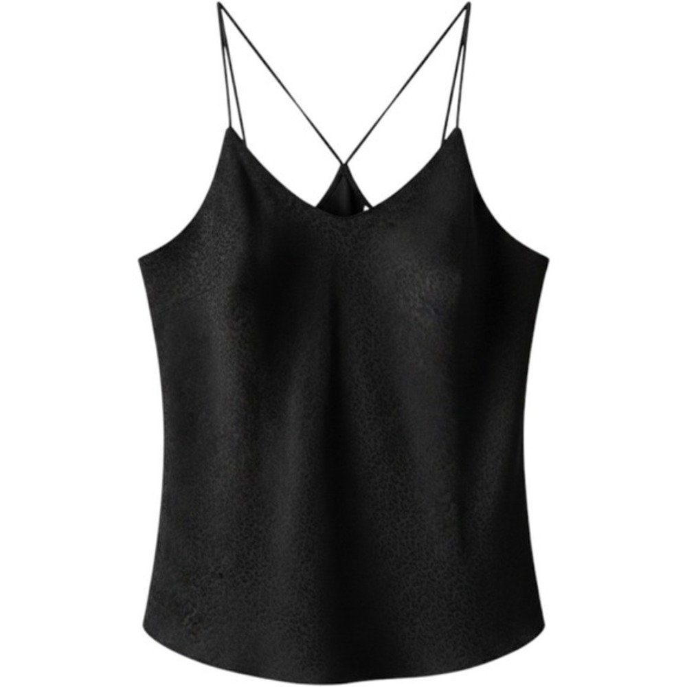 Victoria's Secret Black Leopard Jacquard Cami Cross Back Spaghetti Strap Top M‎
